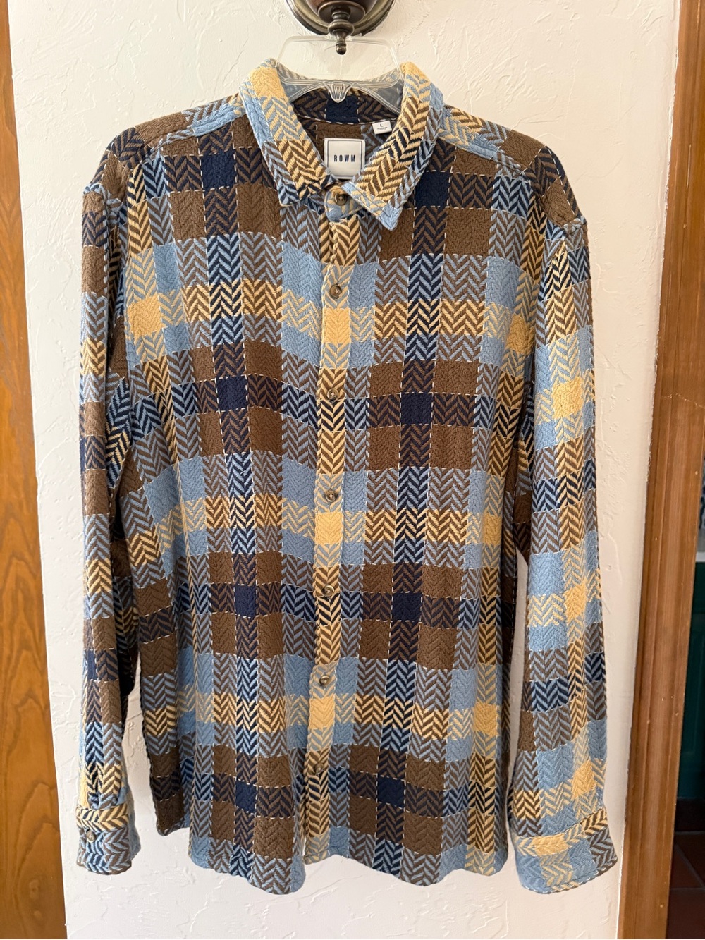Men’s Blue & Brown Plaid Button-Up shirt jacket
